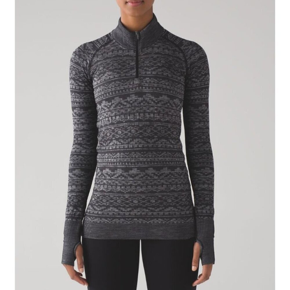 Lululemon Rest Less 1/4 Zip Heathered Black Size 4 Running Athleisure Warm